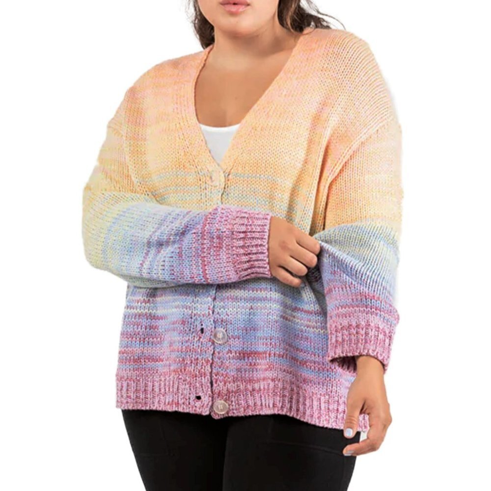 NWT Dex Plus Cozy Knit Rainbow Cardigan Sweater
